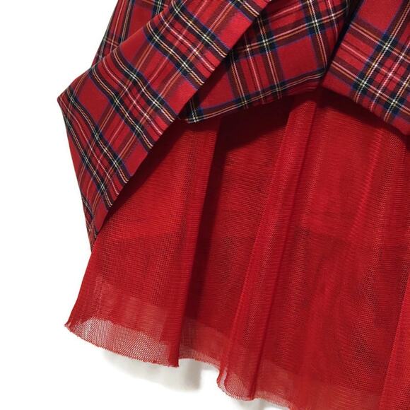 LANDS END KIDS Red and Black Plaid Tiered Tulle Mini Skirt Size 7 - Picture 2 of 6